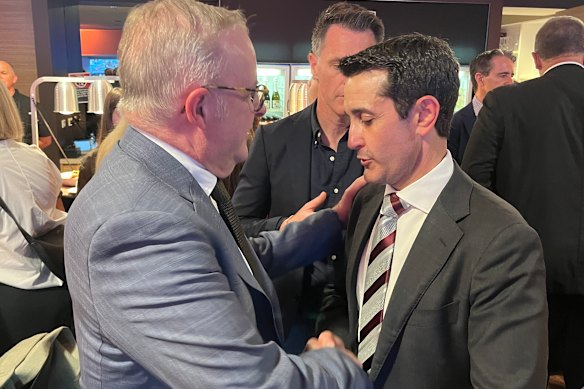 Prime Minister Antony Albanese and Queensland Premier David Crisafulli at the grand final.