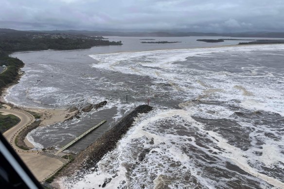 A flooded Mallacoota Inlet on Friday after days of heavy rain in East Gippsland. 