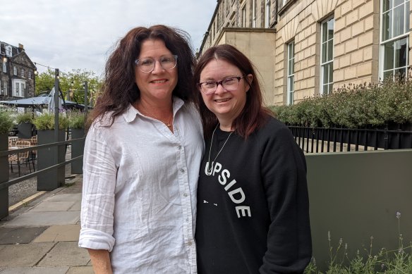 Playwright and actress Julia Hales with her sister Amy in Edinburgh, Scotland.