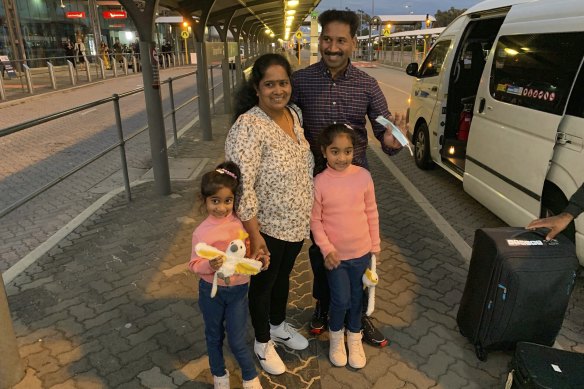 The Nadesalingam family arriving at Perth Airport on Wednesday morning.