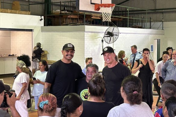 Latrell Mitchell and Jack Wighton at the Jubullam mission in northern NSW, near Casino, in December.