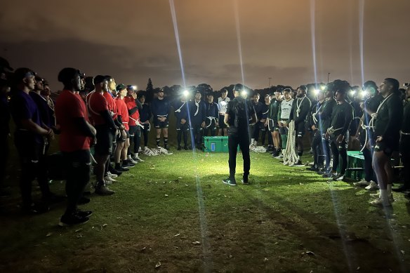 Souths players during their 28km march.