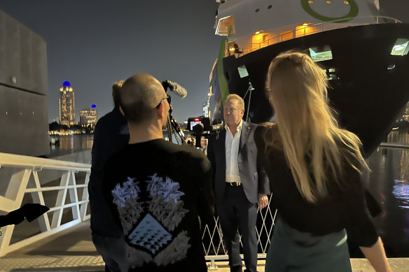 Billionaire Andrew ‘Twiggy’ Forrest  on his yacht docked in Dubai for the COP28 Climate Summit. 
