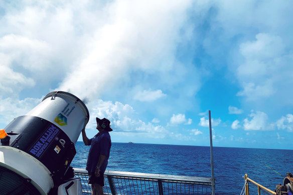 Cloud-brightening cannons, which spray seawater into the sky to create whiter clouds which reflect sunlight, could limit coral bleaching while other measures kick in.