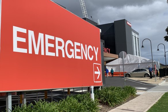 Tents outside Sunshine Hospital’s  emergency department on Thursday.