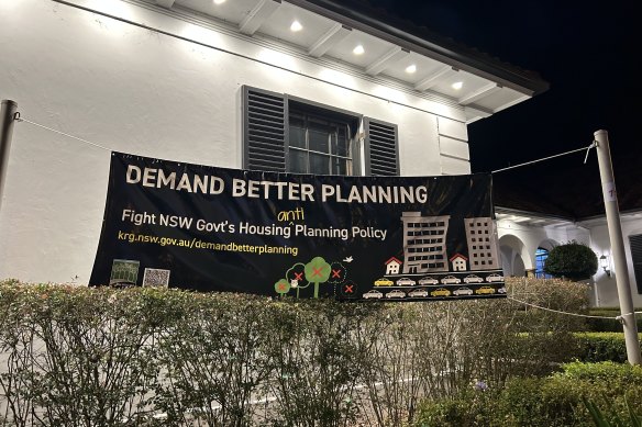 A banner outside Ku-ring-gai Council chambers in Gordon protesting against the NSW government’s housing and planning reforms.