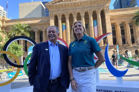 Brisbane 2032 Games president Andrew Liveris, Brisbane 2032 and Games chief executive Cindy Hook  mark nine years until the Games begin.