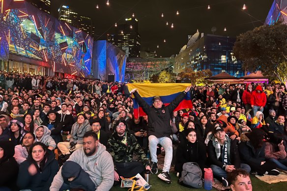 England and Colombia fans watching England v Colombia at Fed Square in Melbourne.