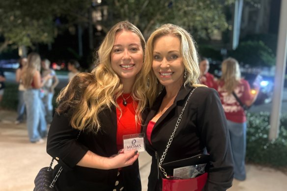 Pola LoBello (right), of conservative lobby group Moms for America, with her daughter at the Trump team’s official election watch party in Palm Beach, Florida.
