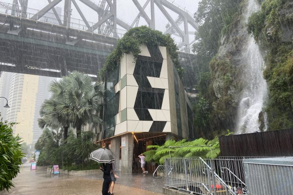 The heavy rain caused flash flooding in many areas, including at Howard Smith Wharves.