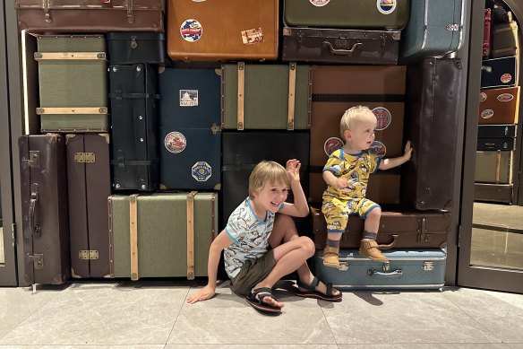 The author’s two children during the Singapore stopover.