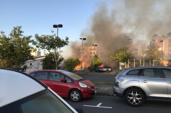 Fire from the Chalk Hotel carpark on Wednesday. 
