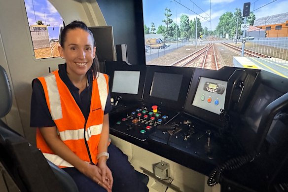 Trainee driver Laurina Neumann in one of Queensland Rail’s train simulators.