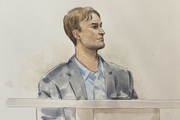A court sketch of Andre Rebelo during his murder trial in the Supreme Court of Western Australia.