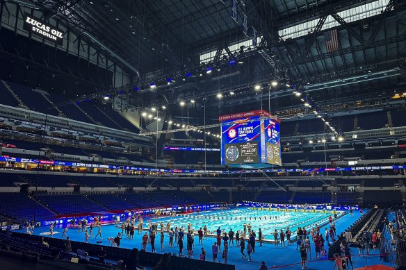 Lucas Oil Stadium in Indianapolis is hosting the US swimming trials. 