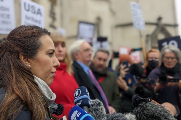 Stella Moris, fiancée of Julian Assange, outside the Royal Courts of Justice in London on Monday, 24 January 2022.