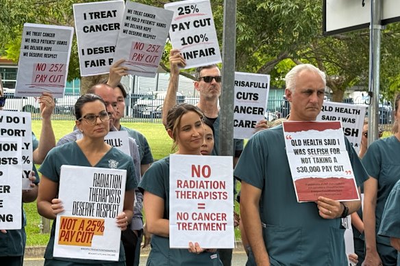 Radiation therapists who walked out of Princess Alexandra Hospital on Wednesday in protest of the pay cut. 