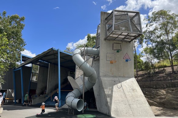 Frew Park in Milton is an elaborate kids’ playground inspired by the tennis stadium that formerly stood there.