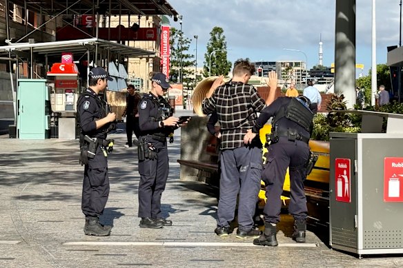 Queensland Police officers conducted a mobile operation at Queen Street Mall on Thursday morning.