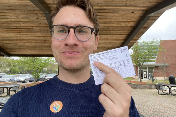 US correspondent Matthew Knott after getting the Moderna COVID vaccine in DC.