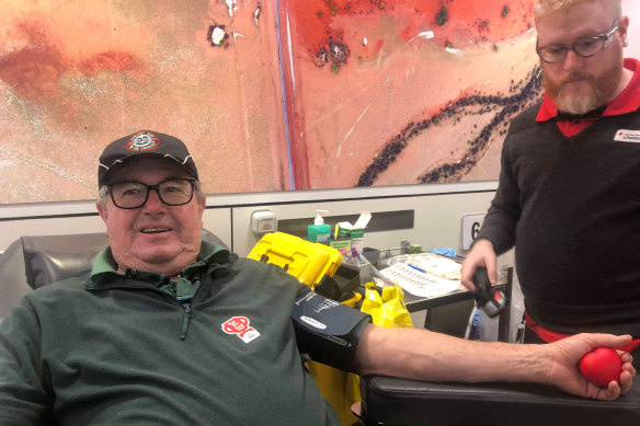 David Worgen donating blood. 