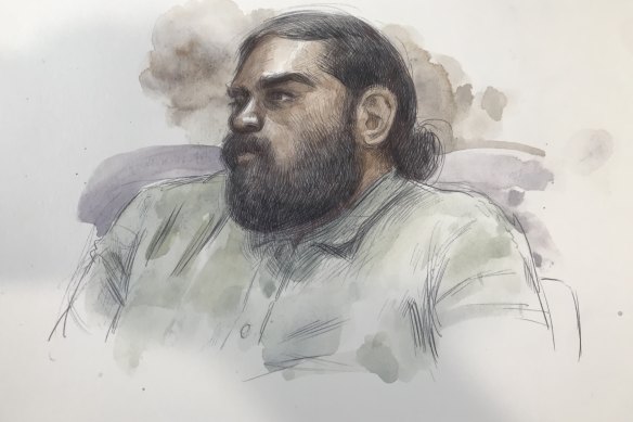 A court sketch of Terence Kelly during his sentencing.