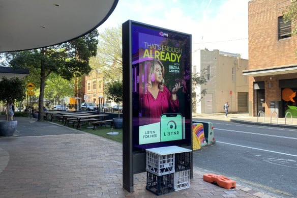 A new advertising billboard outside the Adina Hotel on Crown Street, Darlinghurst.