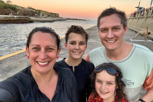 The Blake family (from left), Gwen, Samson, Onnie and Stephen, at Clovelly. Regular swimmers have taken up new sports in lockdown. 