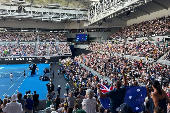 The crowd at the First round match between Thanasi Kokkinakis and Sebastian Ofner on John Cain Arena on Tuesday 16 January 2024, Australian Open.