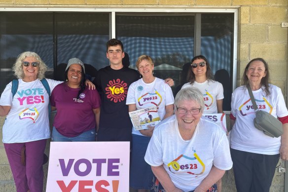 Megan Krakouer, second from left, with fellow Yes campaigners on Saturday.