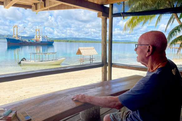 Pete Blanche sitting at his favourite spot overlooking the water.