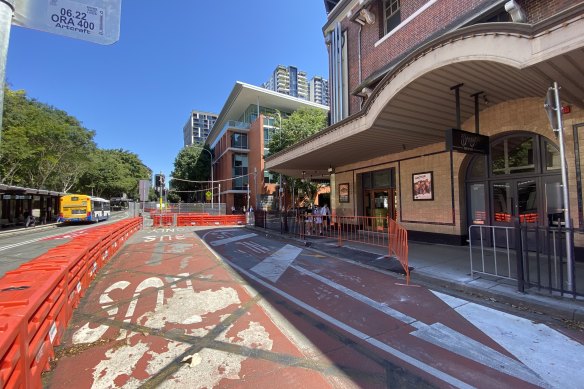 This view of Melbourne Street looks towards West End from South Brisbane, where the Fox Hotel remains closed after flood damage earlier this year.