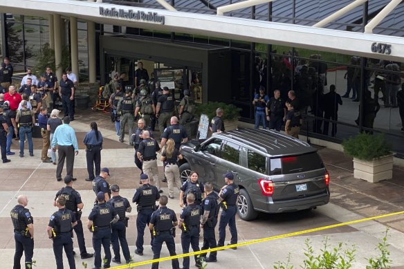 Emergency personnel respond to a shooting at the St Francis Health System campus earlier this week.