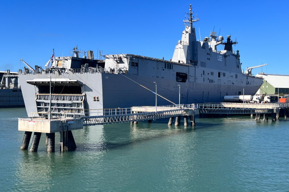 The imposing HMAS Adelaide docked in Townsville.