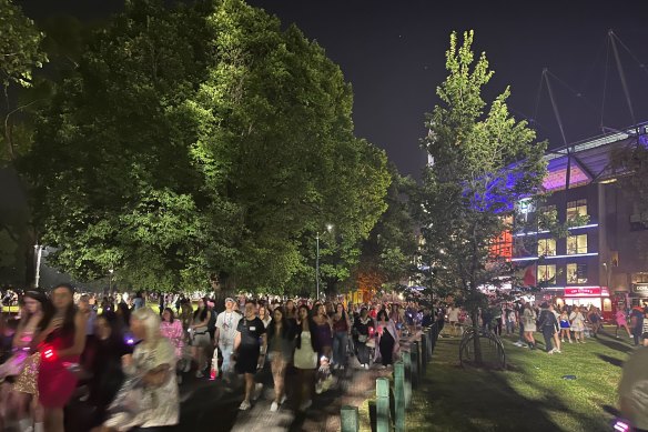 Fans stream out of MCG after Taylor Swift’s first Melbourne Eras show.