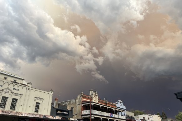 Smoke from the Beaufort fire as seen from Daylesford on Thursday afternoon.