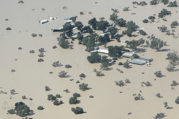 The flooded Innamincka homestead in north-east South Australia on April 8.