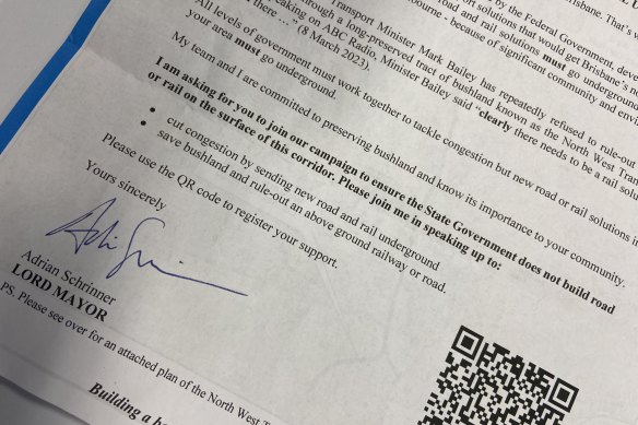 Brisbane Lord Mayor Adrian Schrinner has written to home-owners about congestion in the city’s north-west.