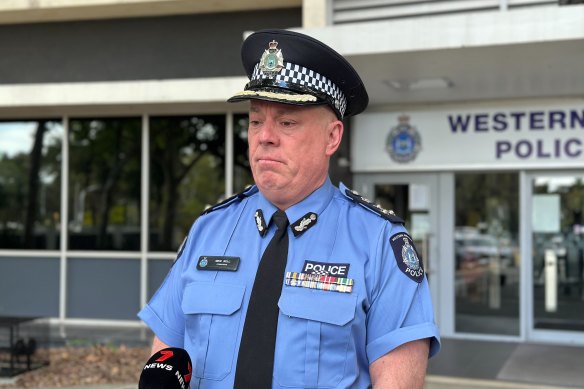 Road Policing commander Mike Bell outside WA Police headquarters on Saturday.