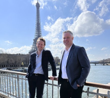 Uber Australia’s retail head Lucas Groeneveld and WSP report co-author Graham Pointer in Paris for the launch of the report.