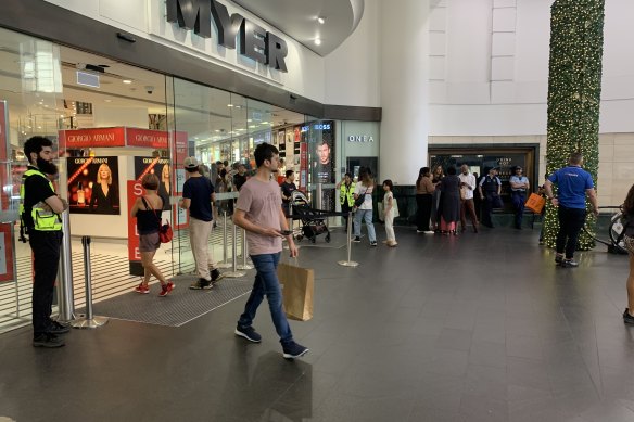 The Myer department store in Market Street was quiet on Monday morning.