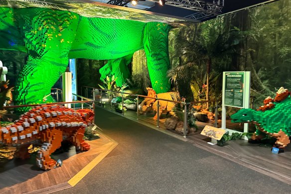 The baby dinosaur enclosure has a Brachiosaurus that is incorporated into the roof and walls of the exhibit.