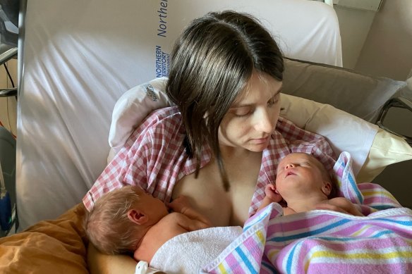 Kate MacLennan managed only a few hours of sleep in hospital after giving birth to twin girls, Valmai and Jean.