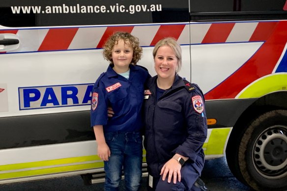 Intensive care paramedic Sasha Clements and her son Charlie, aged seven.