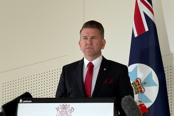 Queensland Deputy Premier Jarrod Bleijie, speaking at 1 William Street on Thursday.