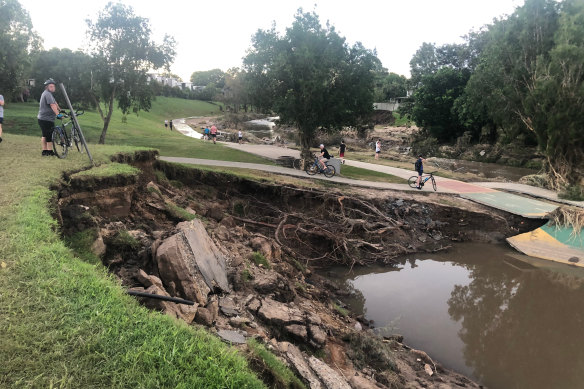 Kedron Brook in late February 2022 after the floods.