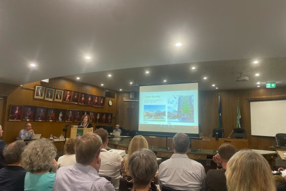 Attendees were shown photos of apartment buildings in Burwood and Meadowbank as a warning of what was to come.