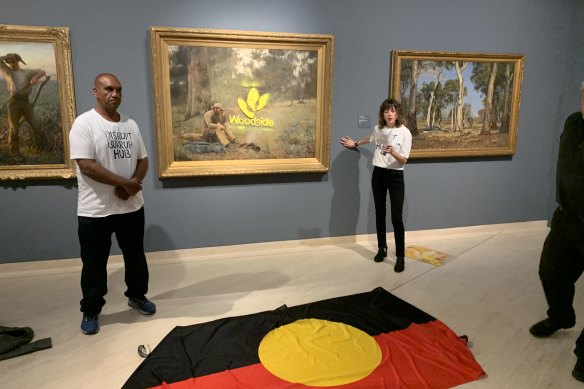Ballardong Noongar man Desmond Blurton and ceramic artist Joana Partyka at the Art Gallery of WA on Thursday.