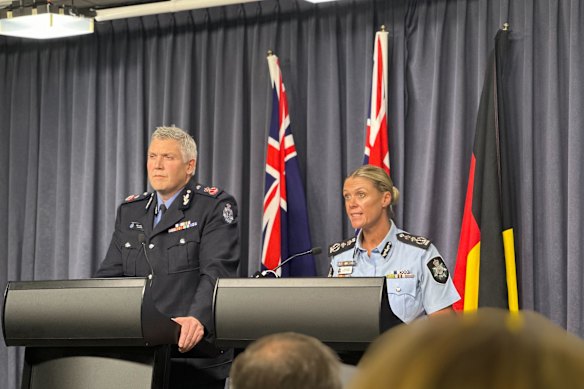 WA Police Commissioner Col Blanch and Australian Federal Police Commissioner Krissy Barrett confirming the Invasion Day rally incident had been declared an act of terror.