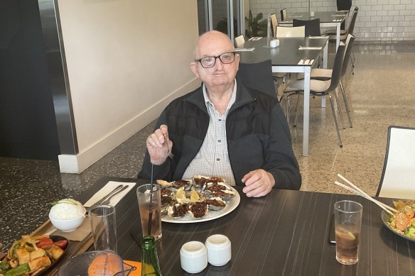Brian Irwin enjoying oysters on April 15, 2023, two days before he died.